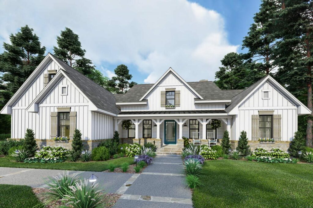 4-Bedroom One-Story New American Farmhouse With Split Bedroom Layout ...