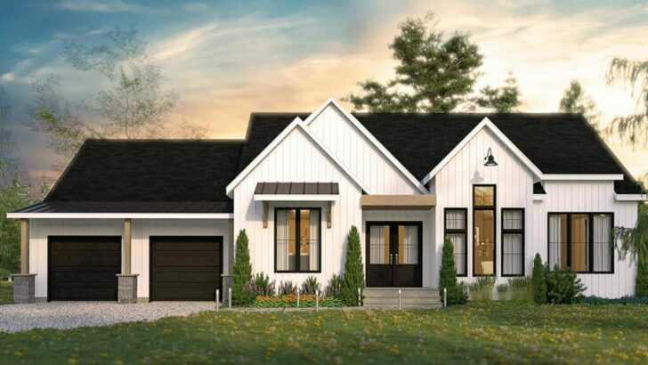 Single-Story 3-Bedroom Modern Farmhouse With Private Covered Porch (Floor Plan)