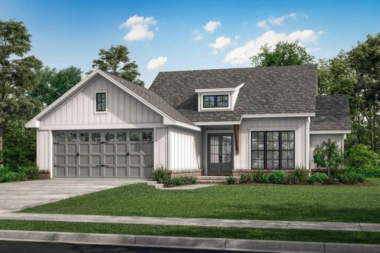 Single-Story 3-Bedroom New American Farmhouse with Decorative Beams (Floor Plan)