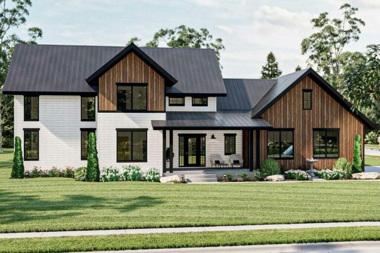 Dual-Story 3-Bedroom Modern Farmhouse with Main Floor Home Office and Upstairs Loft (Floor Plan)
