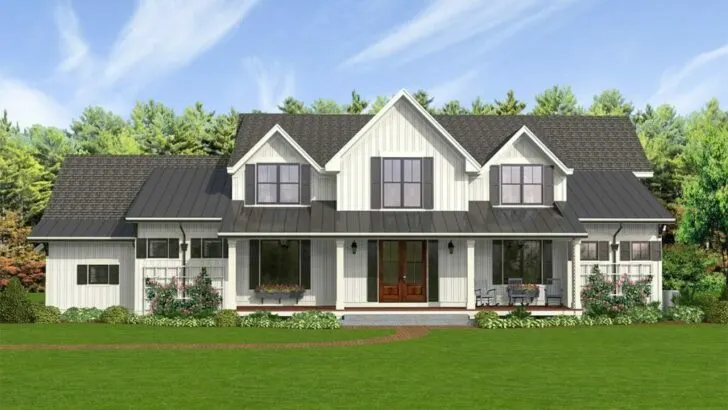5-Bedroom 2-Story Modern Farmhouse with First-Floor Master (Floor Plan)