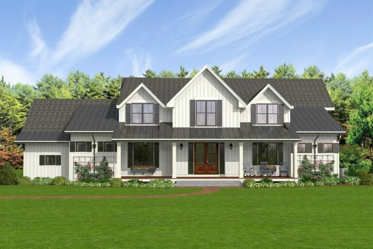 5-Bedroom 2-Story Modern Farmhouse with First-Floor Master (Floor Plan)