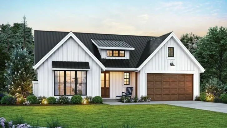 3-Bedroom Single-Story Modern Farmhouse With Cozy Fireplace (Floor Plan)