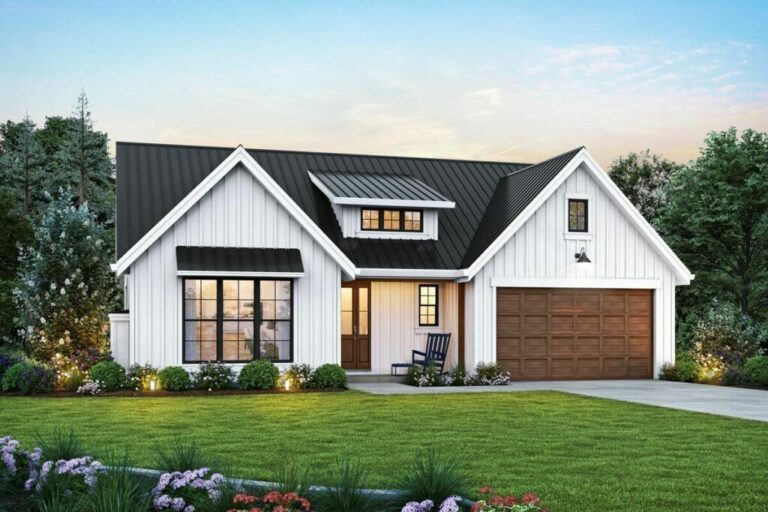 3-Bedroom Single-Story Modern Farmhouse With Cozy Fireplace (Floor Plan)