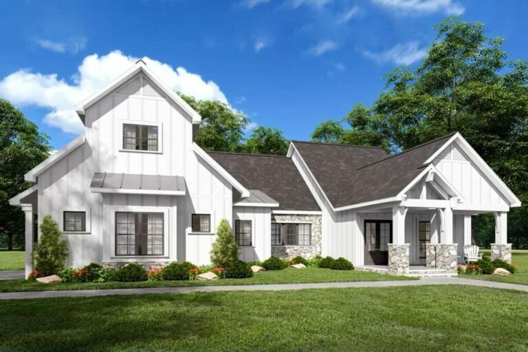 3-Bedroom Dual-Story Farmhouse with Bonus Room Over Garage (Floor Plan)