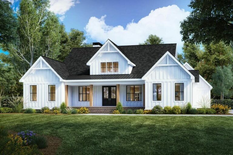4-Bedroom Single-Story Modern Farmhouse with Outdoor Kitchen (Floor Plan)