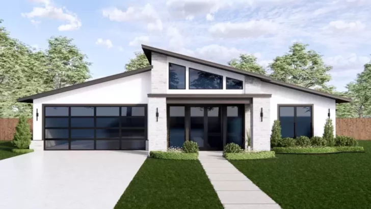 4-Bedroom Single-Story Modern Ranch House with Vaulted Family Room (Floor Plan)