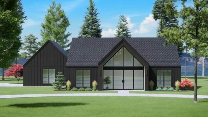 3-Bedroom 1-Story Scandinavian Farmhouse with Two-Story Gabled Windows (Floor Plan)