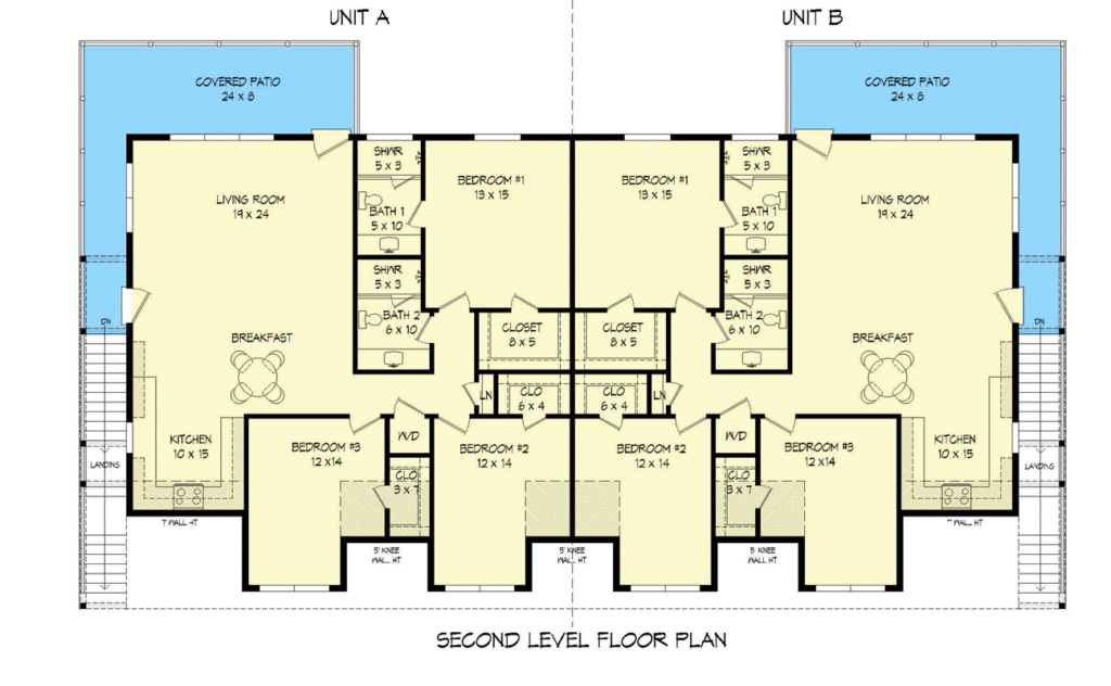 Bedroom Two Story Barndominium Style Duplex House With Garage Bays