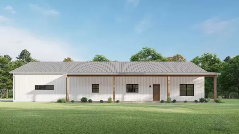 4-Bedroom 1-Story Farmhouse Ranch Barn House with 10 Ft Deep Front Porch and Central Living Space (Floor Plan)