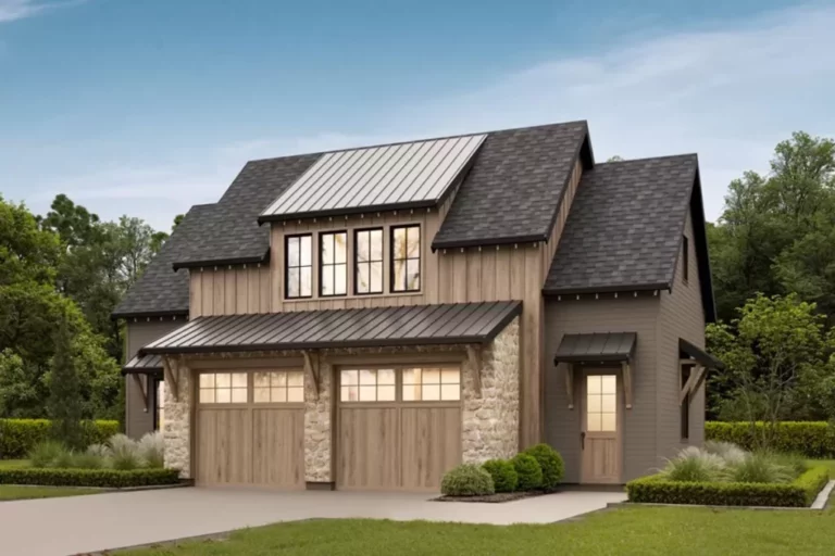 1-Bedroom 2-Story Country Farmhouse with Detached Garage (Floor Plan)