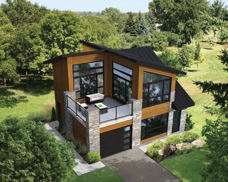 2-Bedroom Dual-Story Contemporary House With Second Floor Deck (Floor Plan)