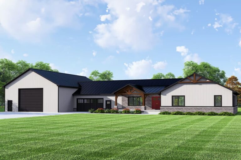 4-Bedroom 1-Story Modern Farmhouse With Massive 3-Car Garage and RV Bay (Floor Plan)