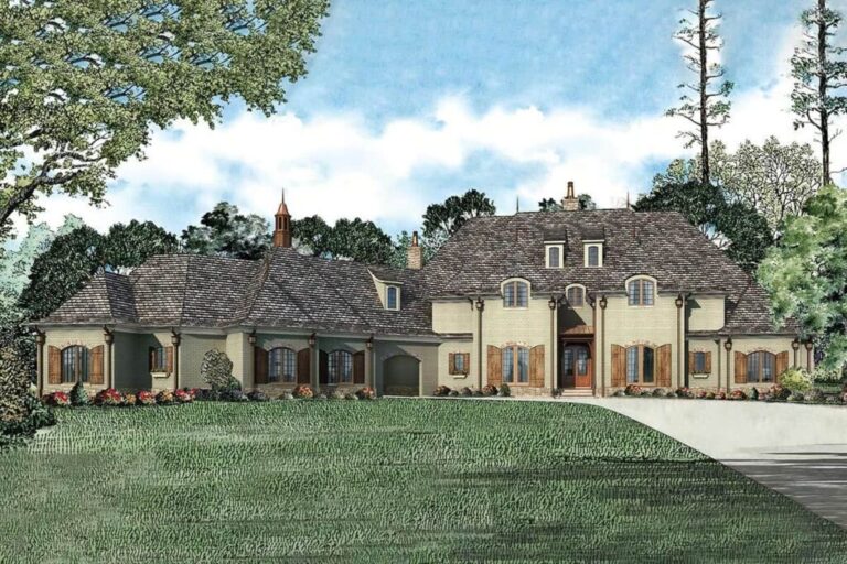 6-Bedroom Dual-Story French Country House with Theater and Game Room (Floor Plan)