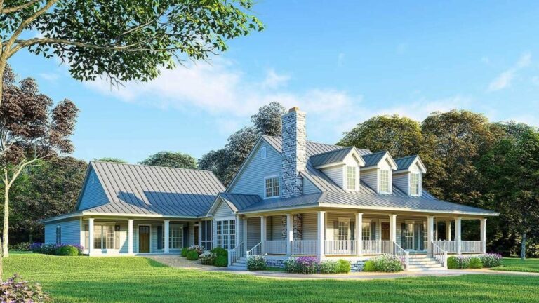 6-Bedroom 1-Story Country Farmhouse with In-Law Apartment (Floor Plan)