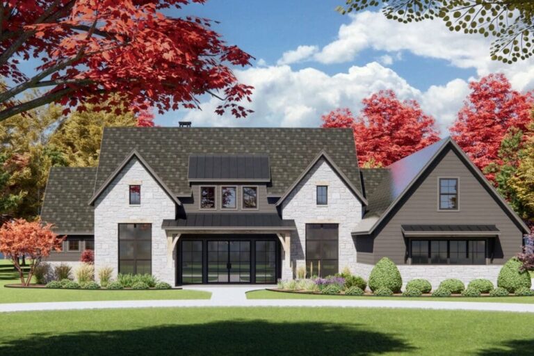 4-Bedroom 1-Story Transitional Farmhouse with Outdoor Fireplace (Floor Plan)