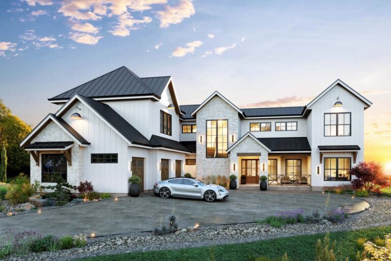 6-Bedroom 2-Story European Farmhouse With Covered Patio and Side-Entry Garage (Floor Plan)