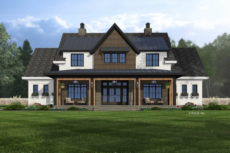 5-Bedroom 2-Story European Modern Farmhouse With Bonus Room & Barbecue Porch (Floor Plan)