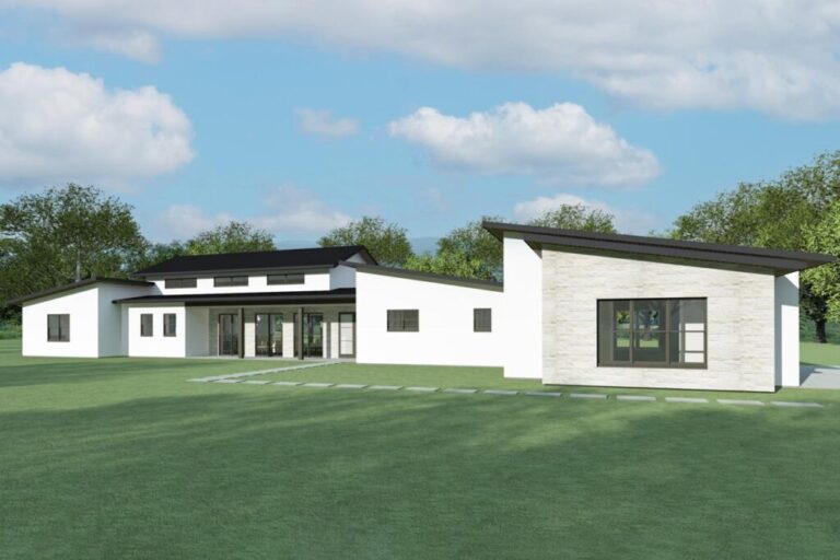 One-Story 4-Bedroom Modern Hill Country House with Split-bed Layout (Floor Plan)