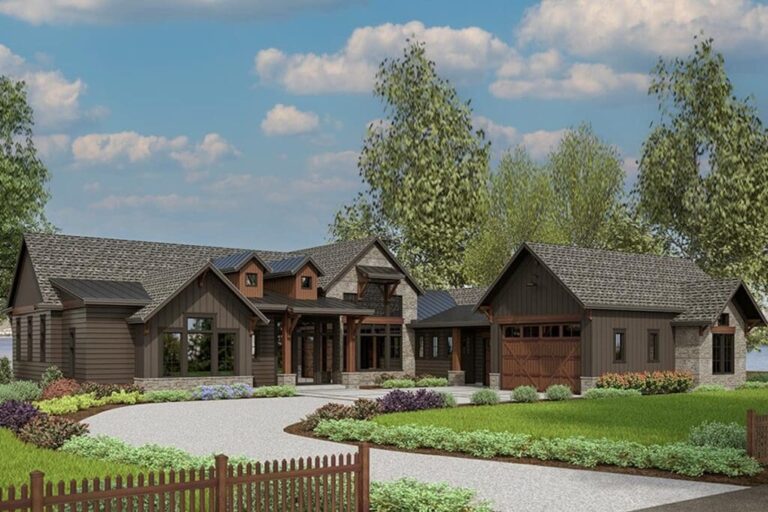 1-Story 3-Bedroom Mountain Craftsman House with Courtyard-Entry 3-Car Garage (Floor Plan)