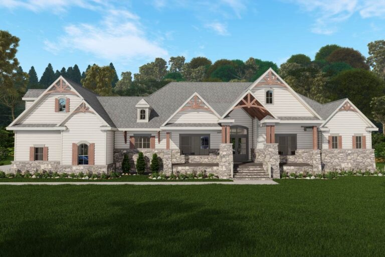 5-Bedroom 1-Story Modern Farmhouse With Bonus Room and Expansive Rear Porch (Floor Plan)