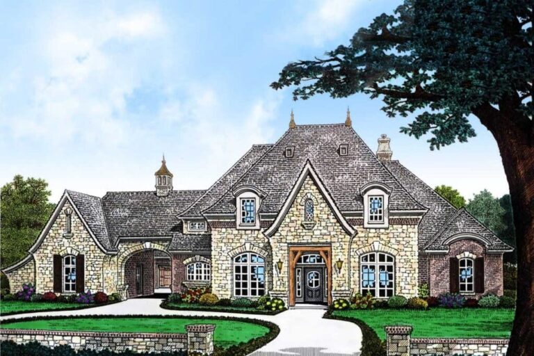 2-Story 4-Bedroom French Country Home with Porte-Cochere Elegance (Floor Plan)