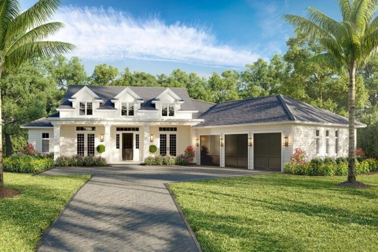 4-Bedroom 1-Story Coastal Farmhouse with 3-Car Angled Garage (Floor Plan)