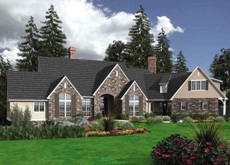 5-Bedroom 1-Story French Country House with Bonus Room Above Garage (Floor Plan)
