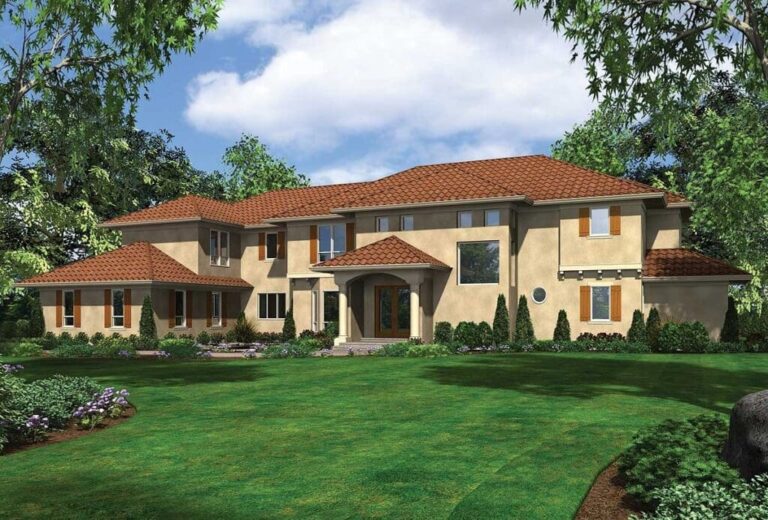 Two-Story 5-Bedroom Spanish Colonial Home with Game Rooms and Outdoor Kitchen (Floor Plan)