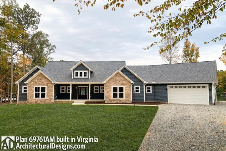 One-Story 3-Bedroom Modern Farmhouse with Angled 3-Car Garage (Floor Plan)
