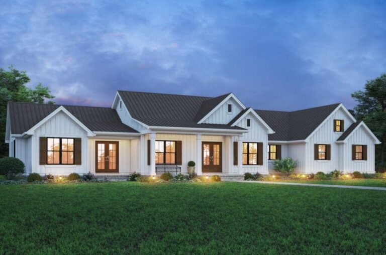 1-Story 4-Bedroom Modern Farmhouse with Attached ADU Apartment (Floor Plan)