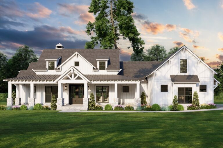 3-Bedroom 1-Story Modern Farmhouse With Bonus Room and Side-Entry 3-Car Garage (Floor Plan)