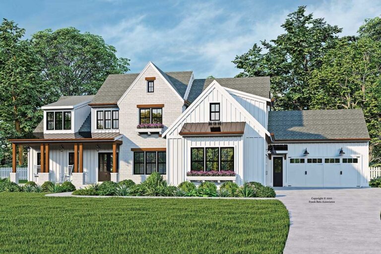 5-Bedroom 2-Story European Modern Farmhouse With Bonus Room and 4-Car Garage (Floor Plan)