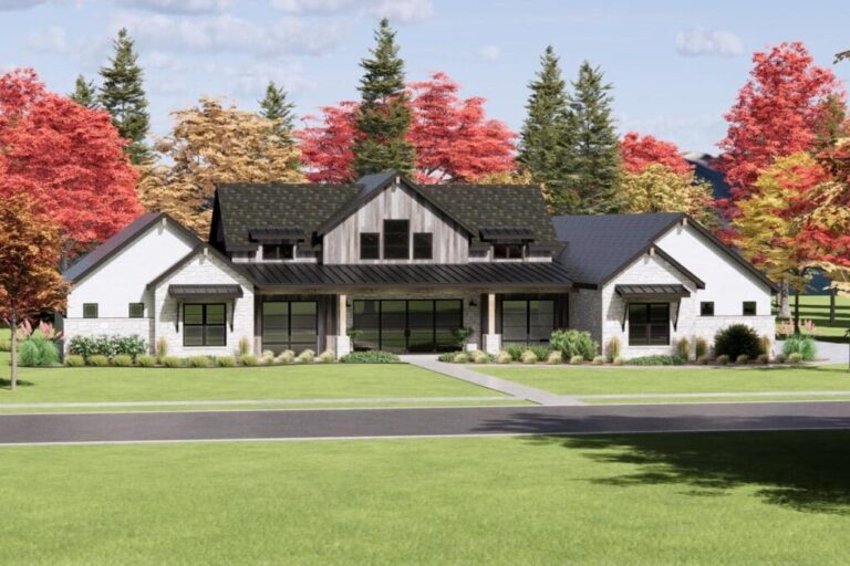 4-Bedroom One-Story Modern Craftsman Farmhouse with Clerestory Windows (Floor Plan)