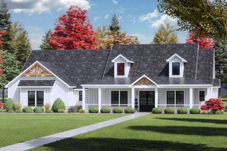 5-Bedroom Single-Story Modern Farmhouse with Outdoor Kitchen (Floor Plan)