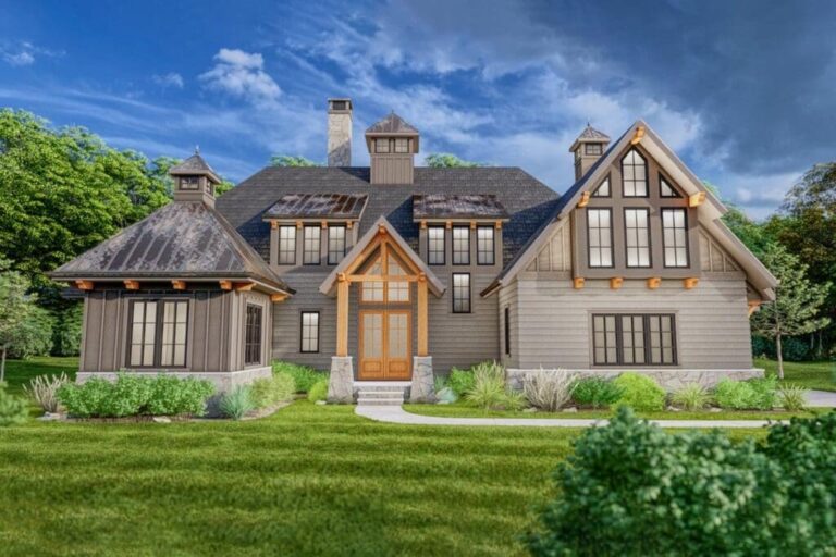 Dual-Story 5-Bedroom Rustic Craftsman Home with Media Room (Floor Plan)