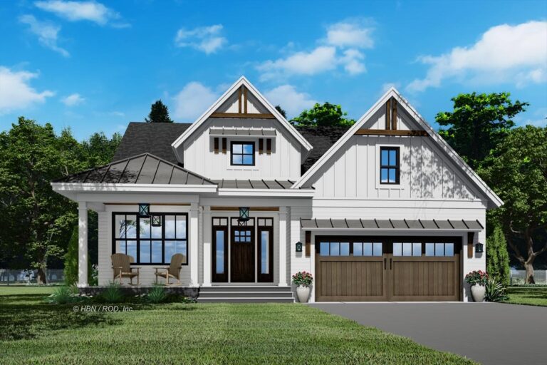 New American 4-Bedroom 2-Story Farmhouse with Flex Room and 2-Story Foyer (Floor Plan)
