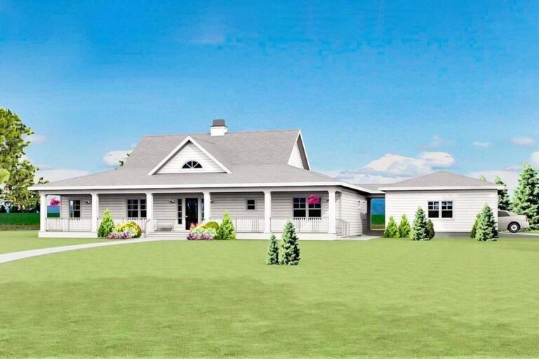1-Story 4-Bedroom Flexible Country House with Dual Full-Width Porches (Floor Plan)