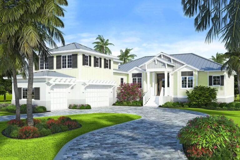 4-Bedroom One-Story Coastal Contemporary House with Poolside Bliss (Floor Plan)