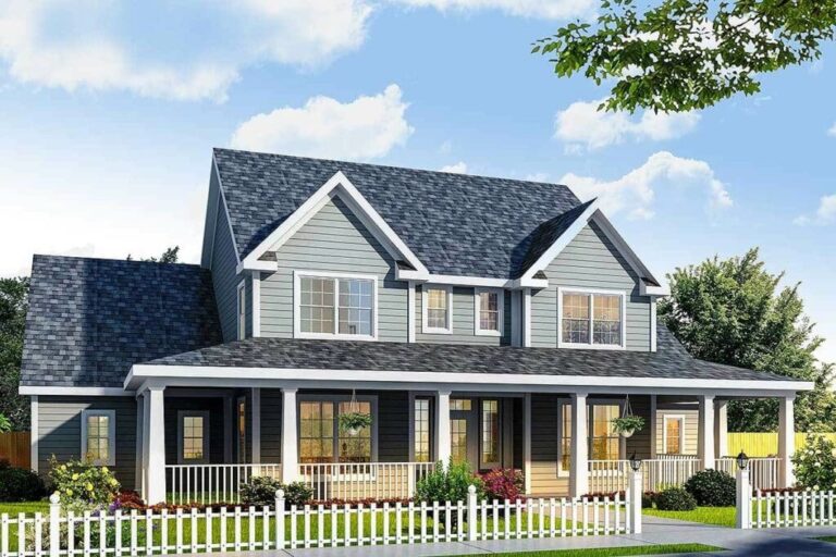 4-Bedroom 2-Story Farmhouse With Triple Porches (Floor Plan)