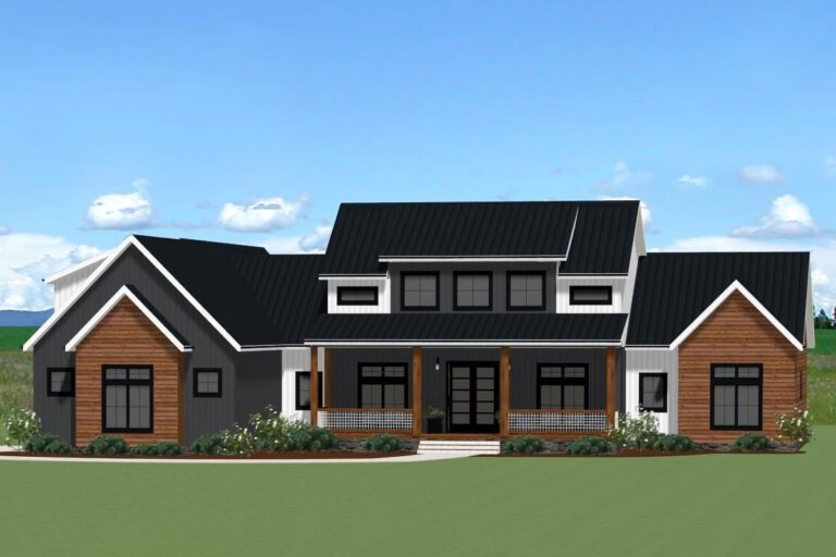 3-Bedroom Single-Story New American Farmhouse With Split-bed Layout and Bonus Level (Floor Plan)