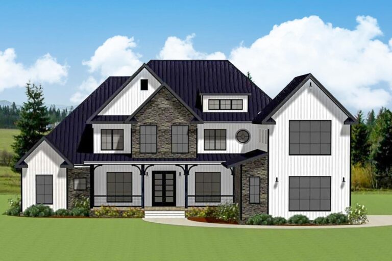 5-Bedroom 2-Story Modern Farmhouse With Bonus Room and Side Garage (Floor Plan)