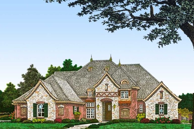 3-Bedroom 2-Story European House with Giant Media Room (Floor Plan)