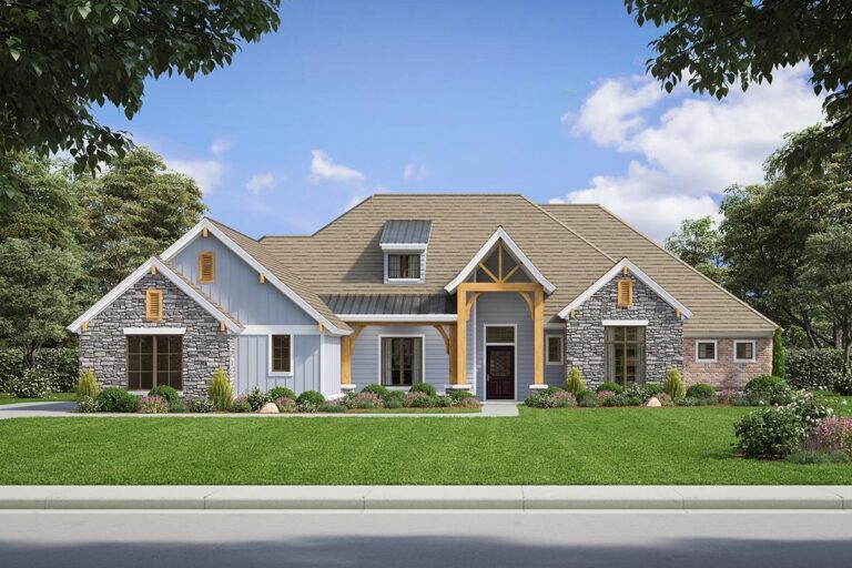 Single-Story 3-Bedroom Craftsman Home with Home Office and Media Room (Floor Plan)