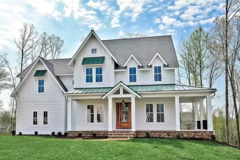 5-Bedroom Dual-Story Modern Farmhouse with L-Shaped Front Porch and Craft Room (Floor Plan)