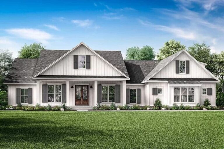 Single-Story 5-Bedroom New American House with Barn Door Flex Room (Floor Plan)