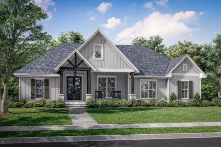 One-Story 3-Bedroom New American House with Home Office and Outdoor Kitchen (Floor Plan)