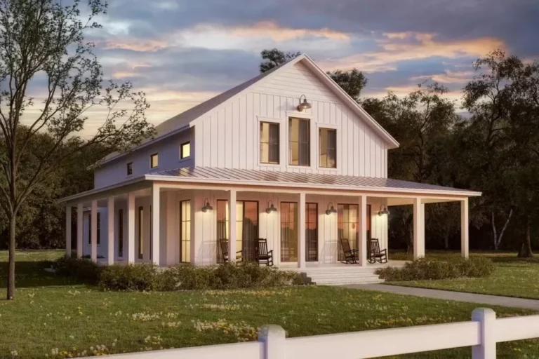 4-Bedroom 2-Story Barndominium Farmhouse with 3-Sided Wraparound Porch (Floor Plan)