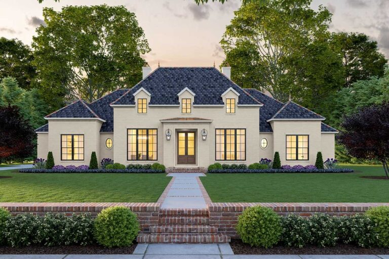 1-Story 4-Bedroom Classic Southern House with Perfect Exterior Symmetry (Floor Plan)