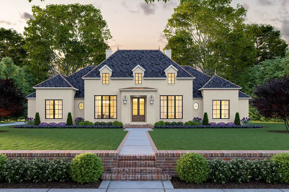 1-Story 4-Bedroom Classic Southern House with Perfect Exterior Symmetry ...
